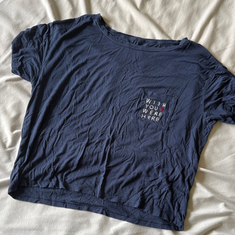 American Eagle Embroidered Blue Pocket Tee Soft & Sexy size small